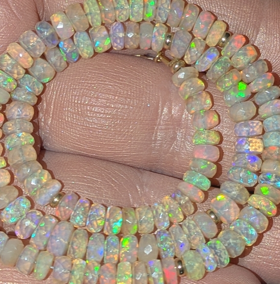 14k Jewelry - 14k Yellow Gold Bead Spacers Opal Beaded Gemstone Necklace